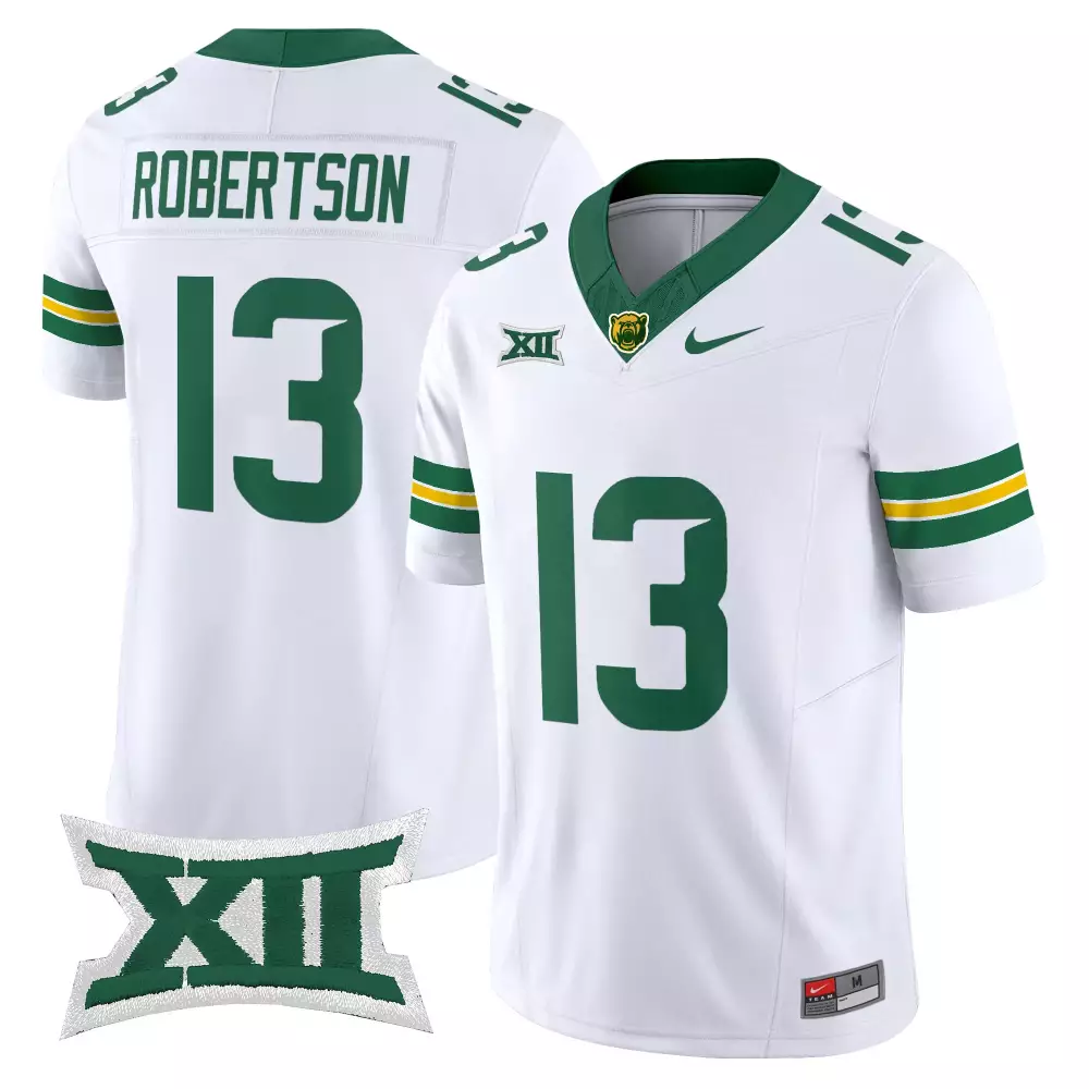 Robertson 13 Men'S Baylor Bears 2025 All Stitched Jersey With Name Patch White