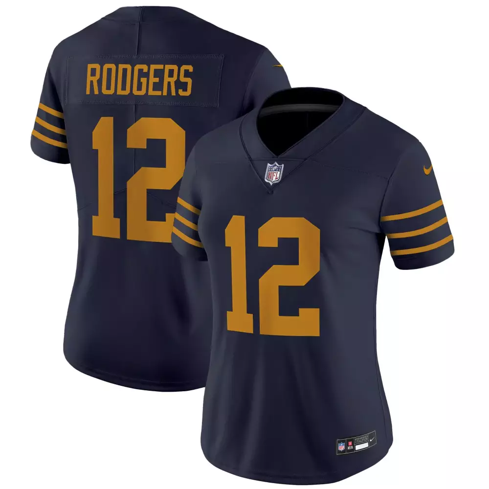 rodgers 12 women s vapor jersey green bay packers black 1919 grit frozen steel edition 2023