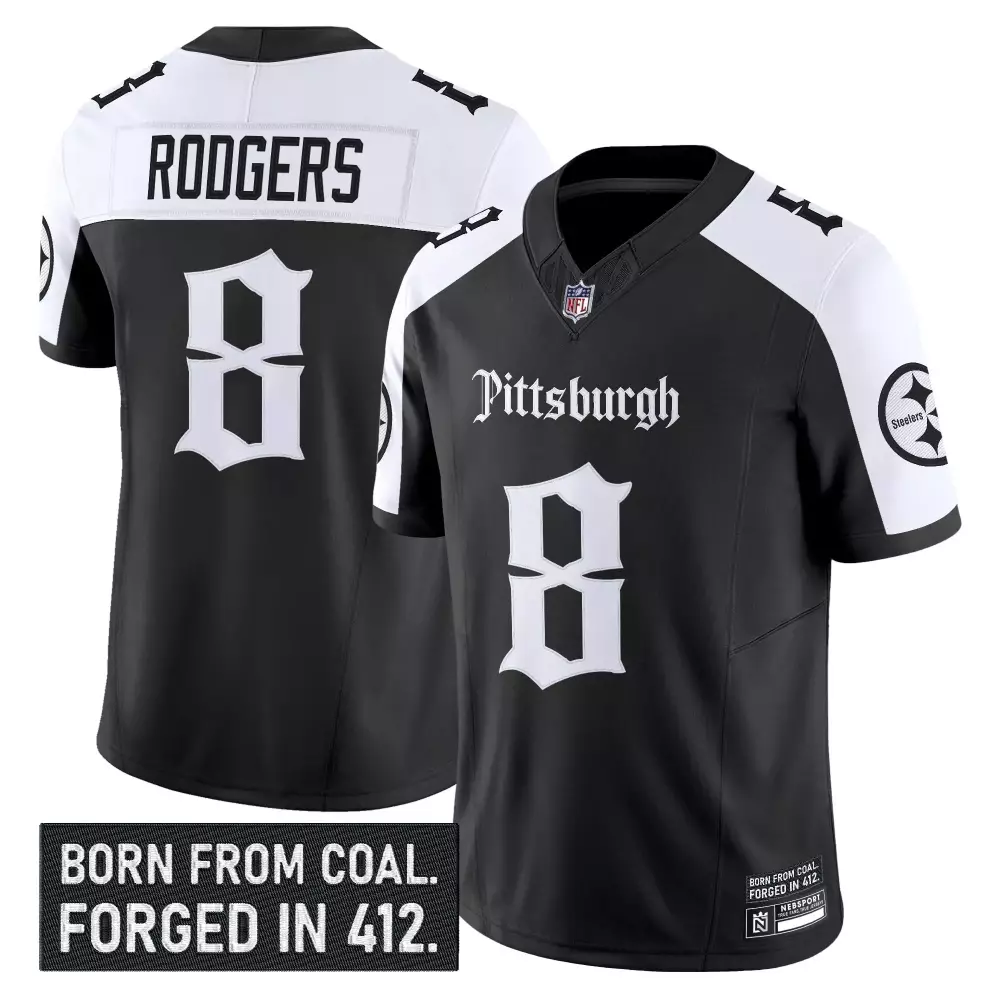 Rodgers 8 Pittsburgh Steelers Black Stitched Vapor Jersey | 2023 Name Patch | For Men, Women & Youth