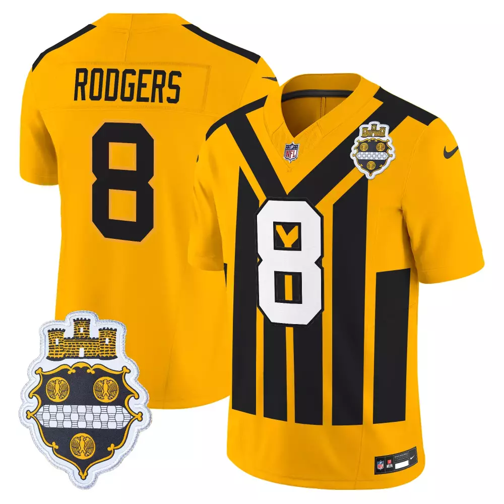 Rodgers 8 Pittsburgh Steelers Gold Name Patch Jersey | 2023 Stitched Vapor Edition | For Men, Women & Youth