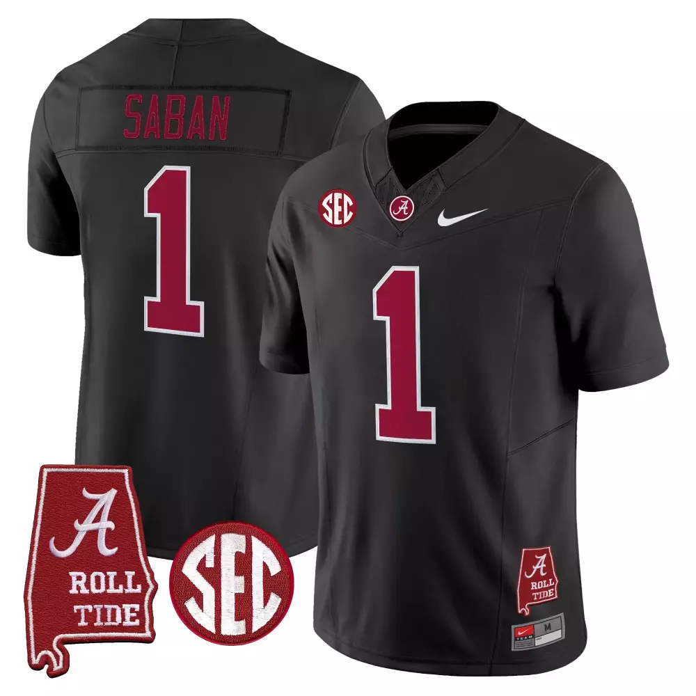 Saban Alabama Crimson Tide 2025 Stitched Jersey | Black Name Patch | Limited Edition Fan Gear | For Men, Women & Youth
