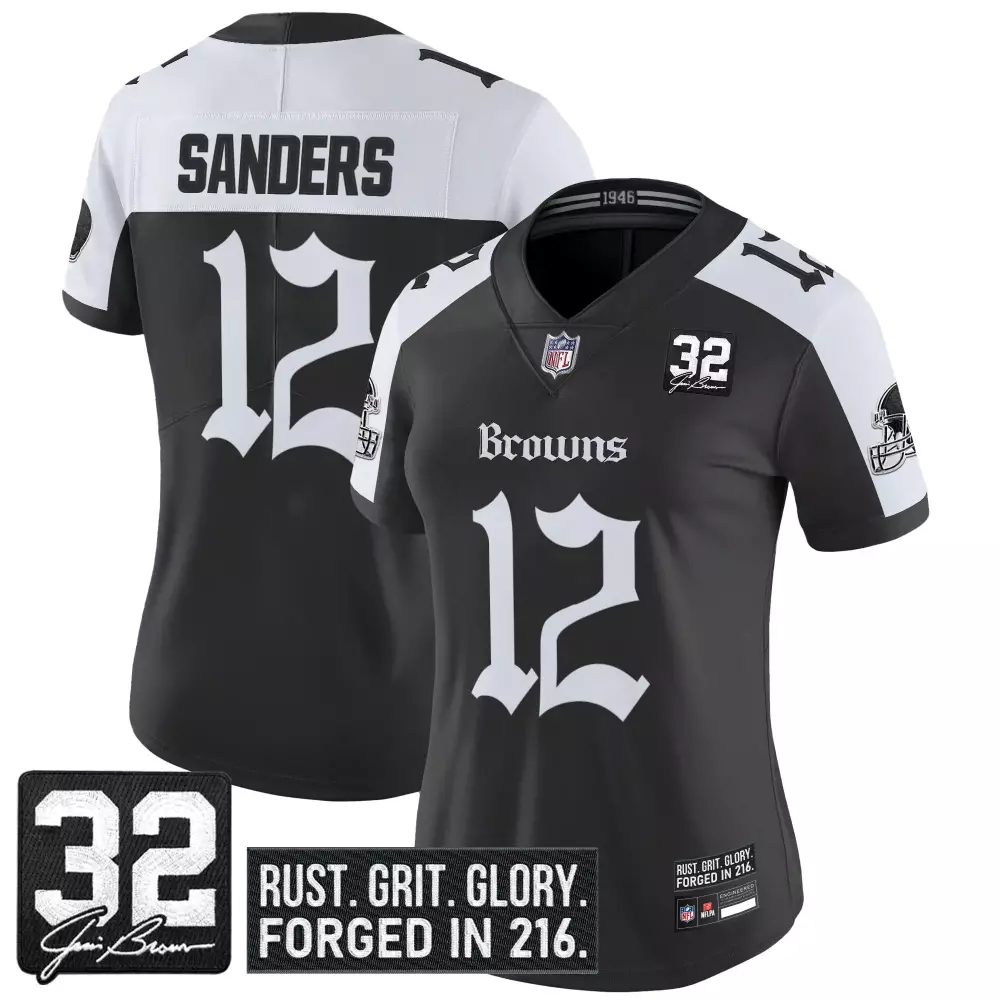 Sanders 12 Women's Stitched Jersey | Cleveland Browns 2023 | Black Name Patch | Replica Fan Gear for Men, Women & Youth