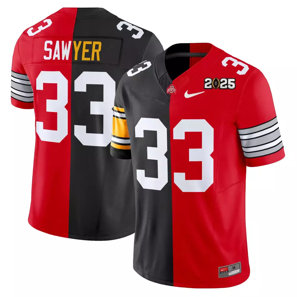 Sawyer 33 Ohio State Buckeyes 2025 White CFP Final Name Patch Stitched Jersey | Fan Gear | For Men, Women & Youth
