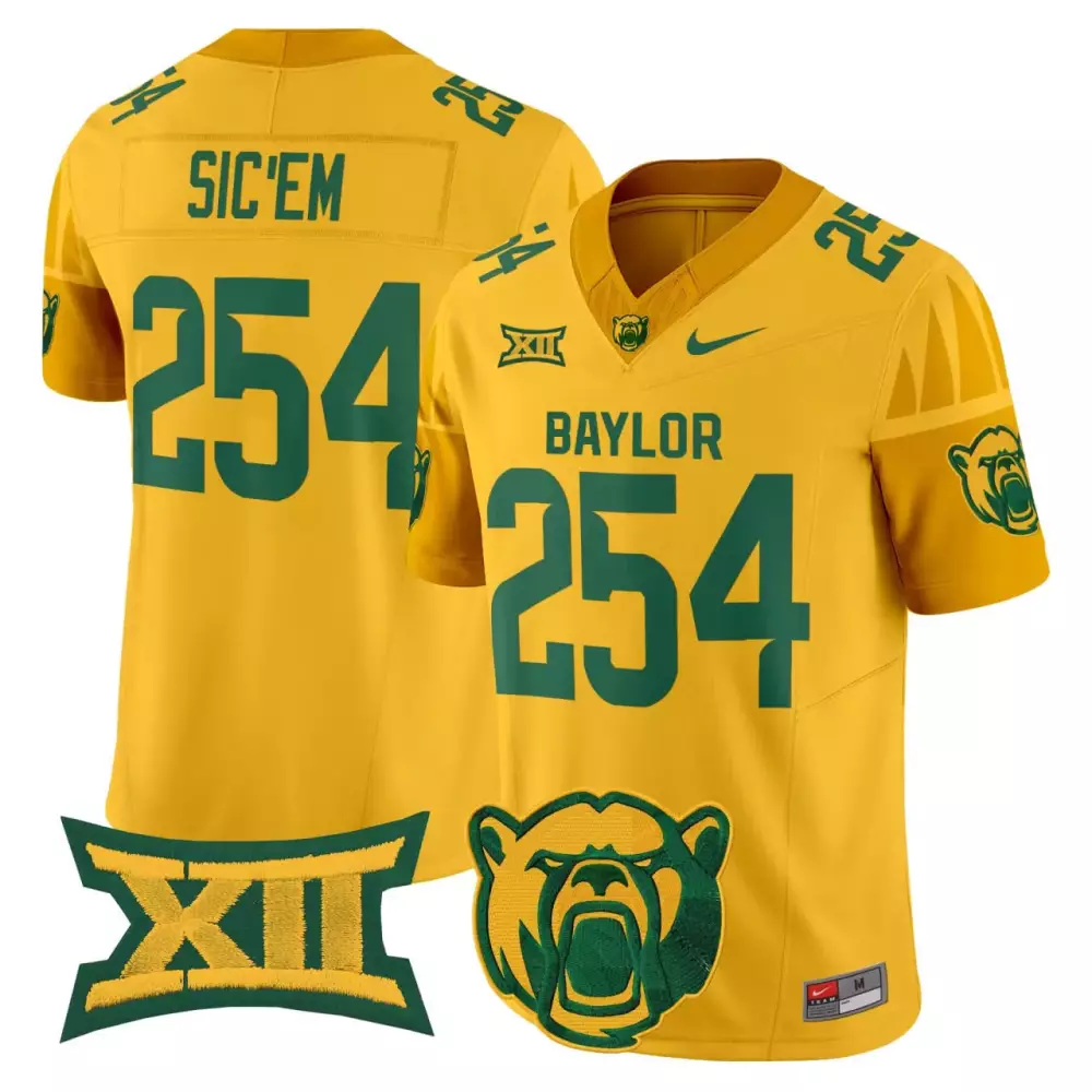 Sic Em 254 Men'S Baylor Bears Yellow Stitched Jersey With Name Patch 2025
