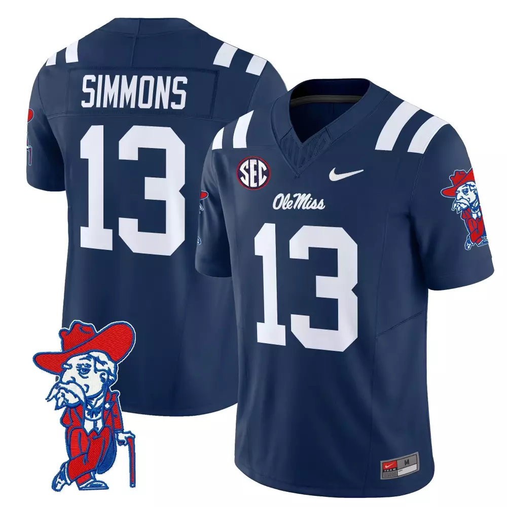 simmons 13 men s vapor jersey ole miss rebels white 2025 limited edition embroidered patch