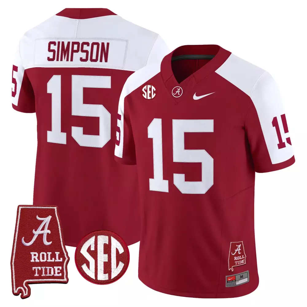 Simpson 15 Alabama Crimson Tide Stitched Jersey 2023 | SEC Patch Crimson | Fan Gear for Men, Women & Youth