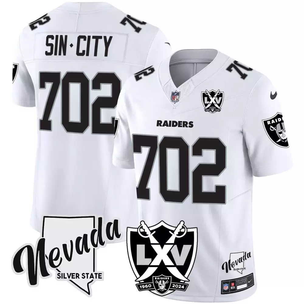 Silver State Patch White Las Vegas Raiders Vapor Custom Jersey | All Stitched | For Men, Women & Youth