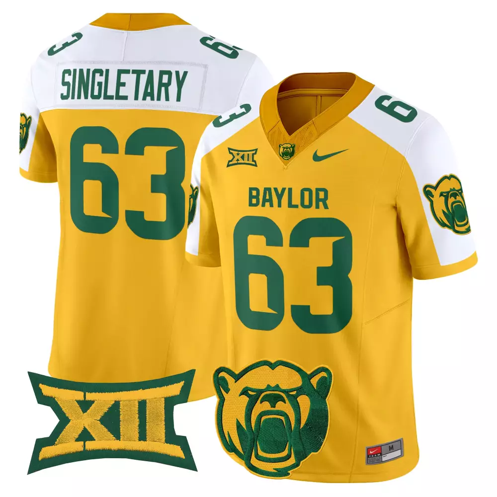 Singletary 63 Baylor Bears Men'S Yellow All Stitched Jersey Year 2025 Name Patch