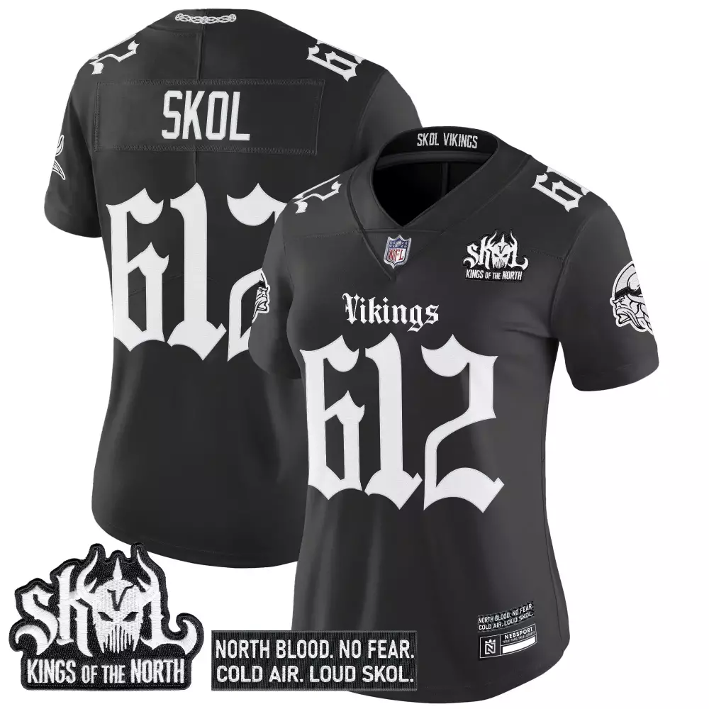 Minnesota Vikings Skol 612 Women's Black Stitched Jersey | Kings of the North 2023 | Fan Gear for Women & Youth