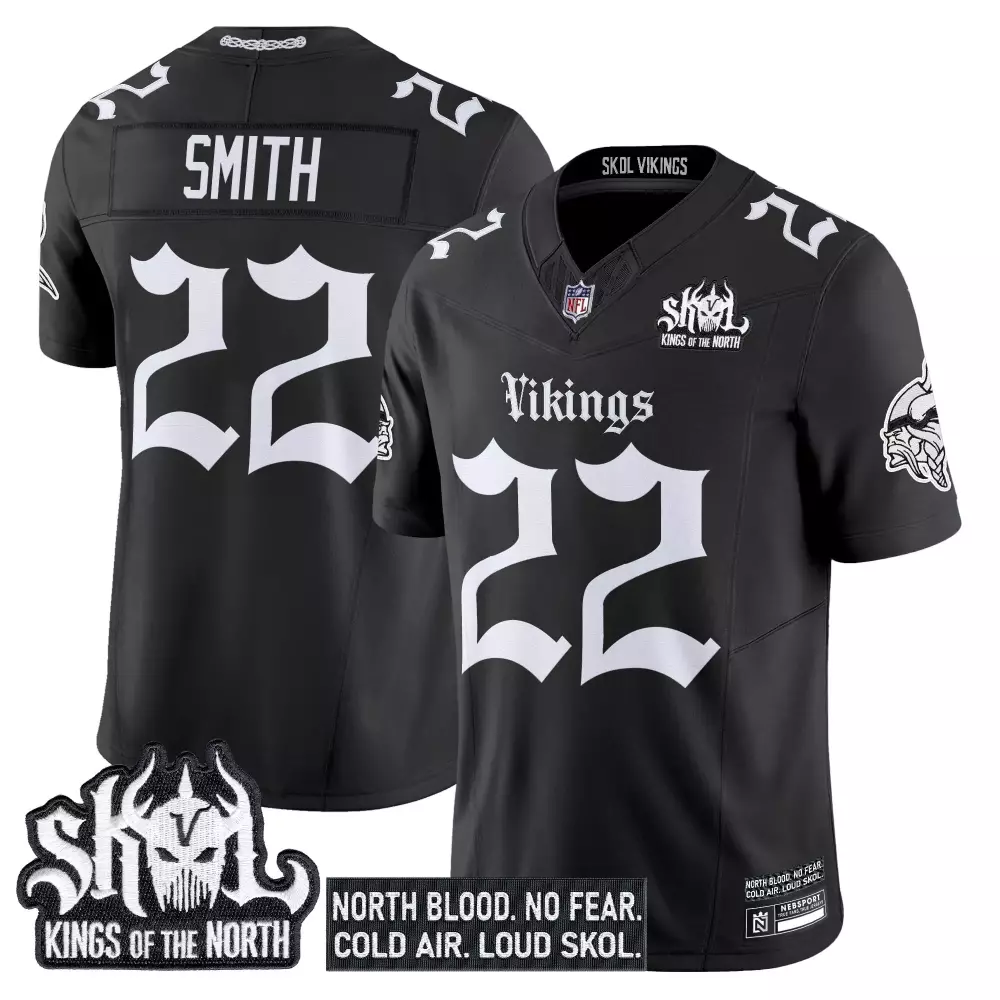 Smith 22 Men's Stitched Vapor Jersey | Minnesota Vikings Black Skol Patch 2025 | Fan Gear for Men, Women & Youth