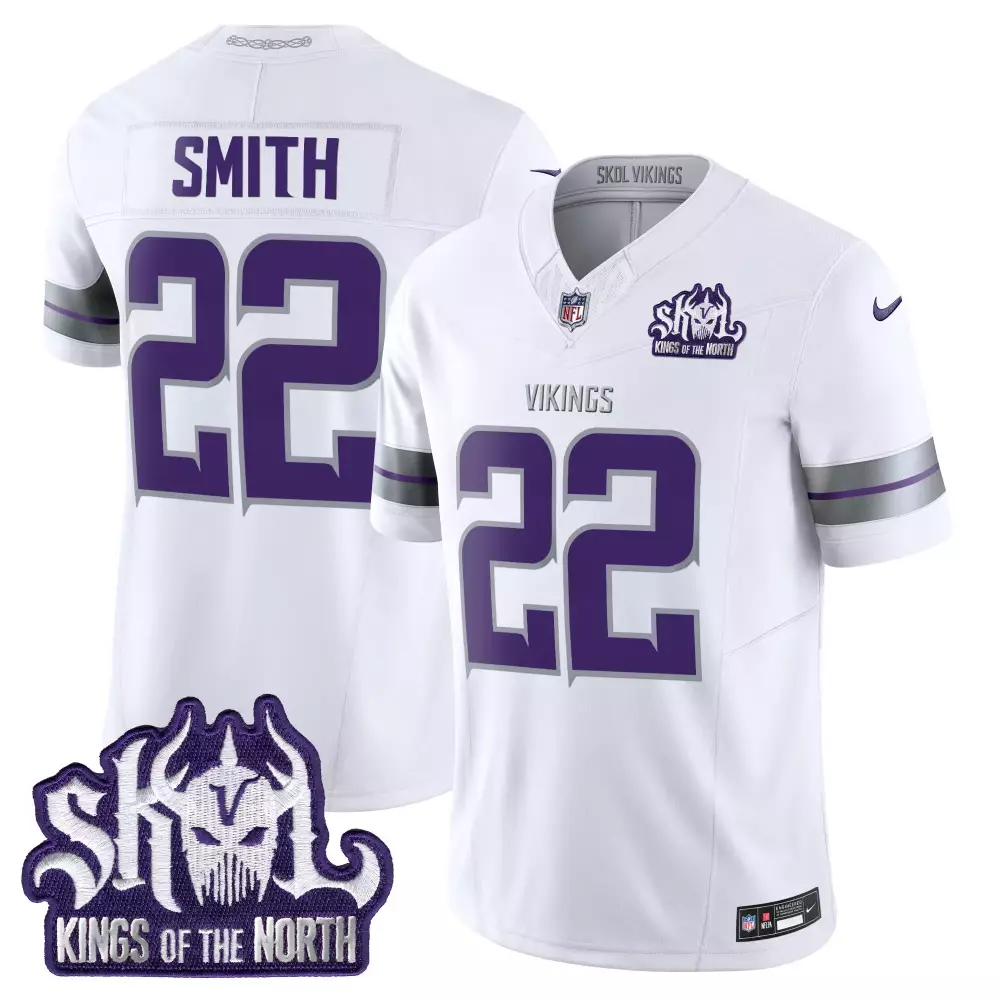 Smith 22 Minnesota Vikings 2025 Stitched Jersey | White with Skol Patch | Limited Edition Fan Gear | For Men, Women & Youth