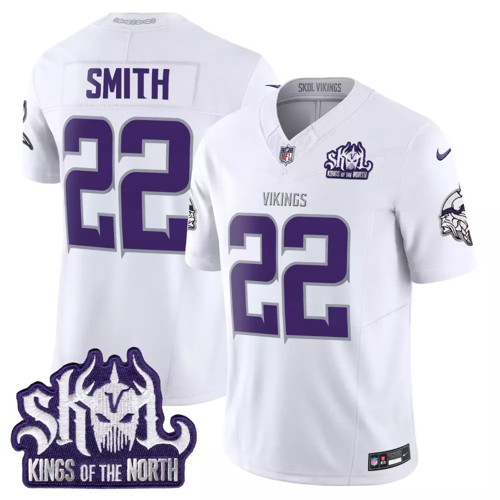 Smith 22 Minnesota Vikings 2025 Stitched Jersey | White with Skol Patch | Limited Edition Fan Gear | For Men, Women & Youth