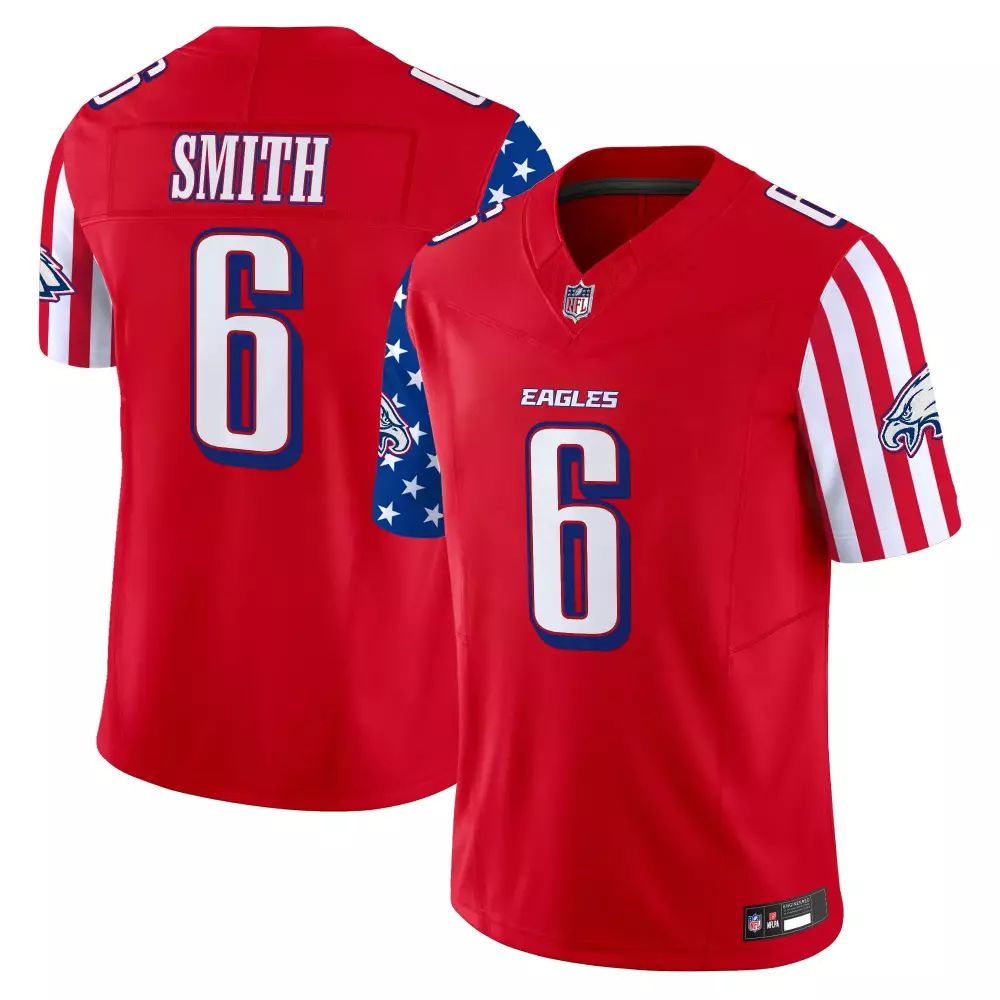 Smith 6 Philadelphia Eagles 2025 Independence Day Jersey | Stitched Red Vapor Fan Gear | For Men, Women & Youth