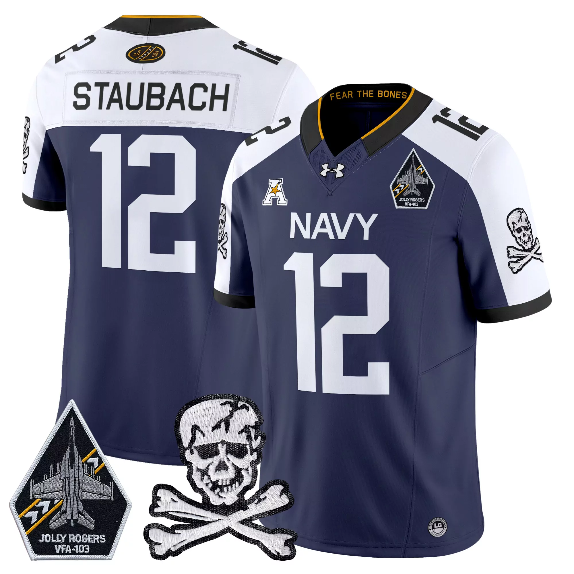 Ramos 44 Women'S White Stitched Jersey With Jolly Rogers Patch 2025 Navy Football