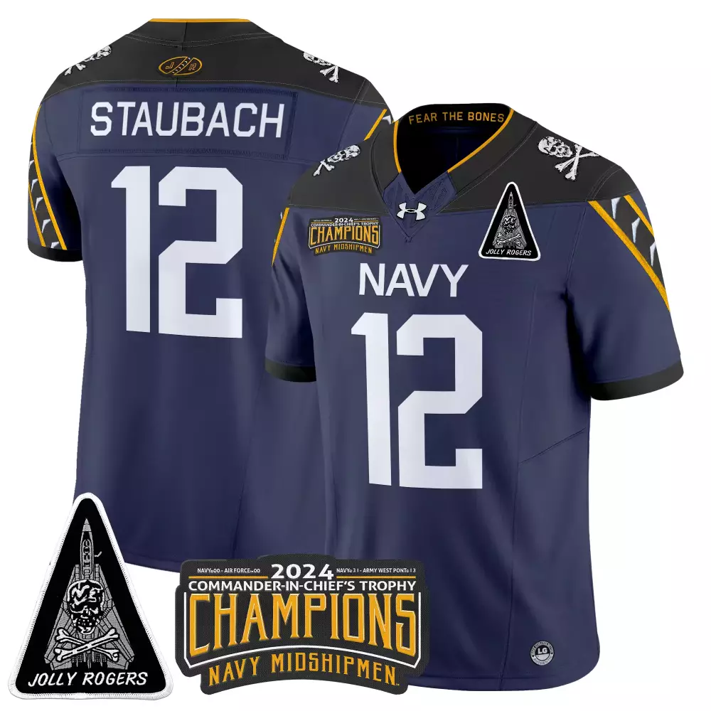 Staubach 12 Men'S Stitched Jersey Navy 2024 Champions Navy Midshipmen Name Patch