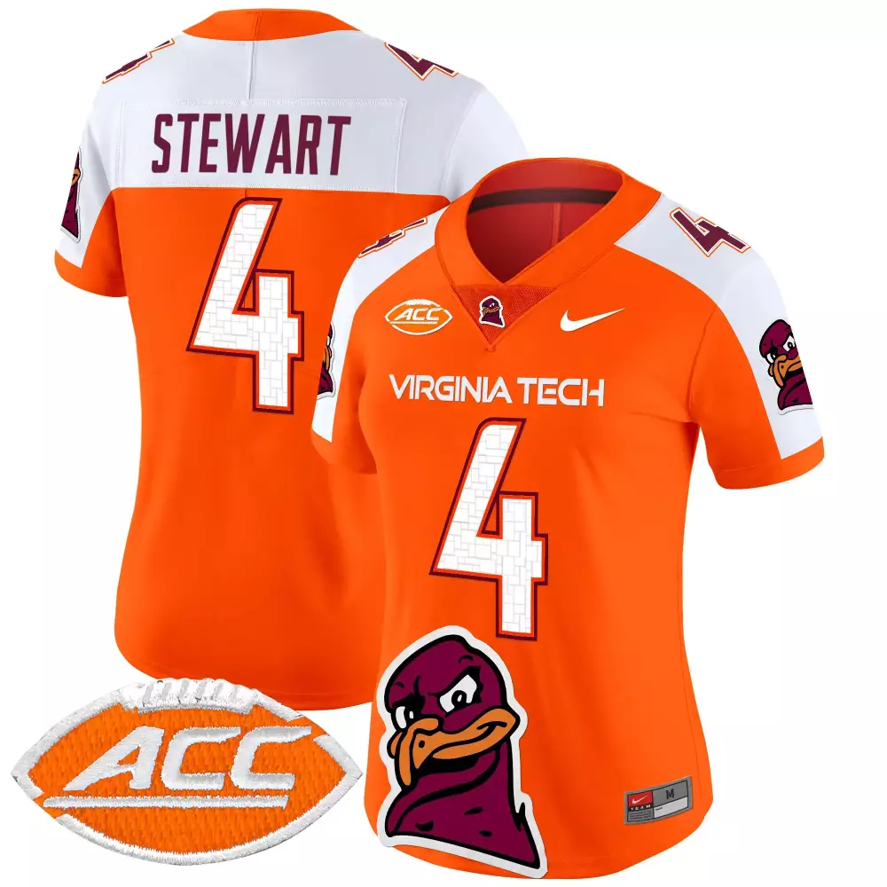 Stewart 4 Men'S Virginia Tech Hokies 2025 Stitched Jersey Orange Acc Patch