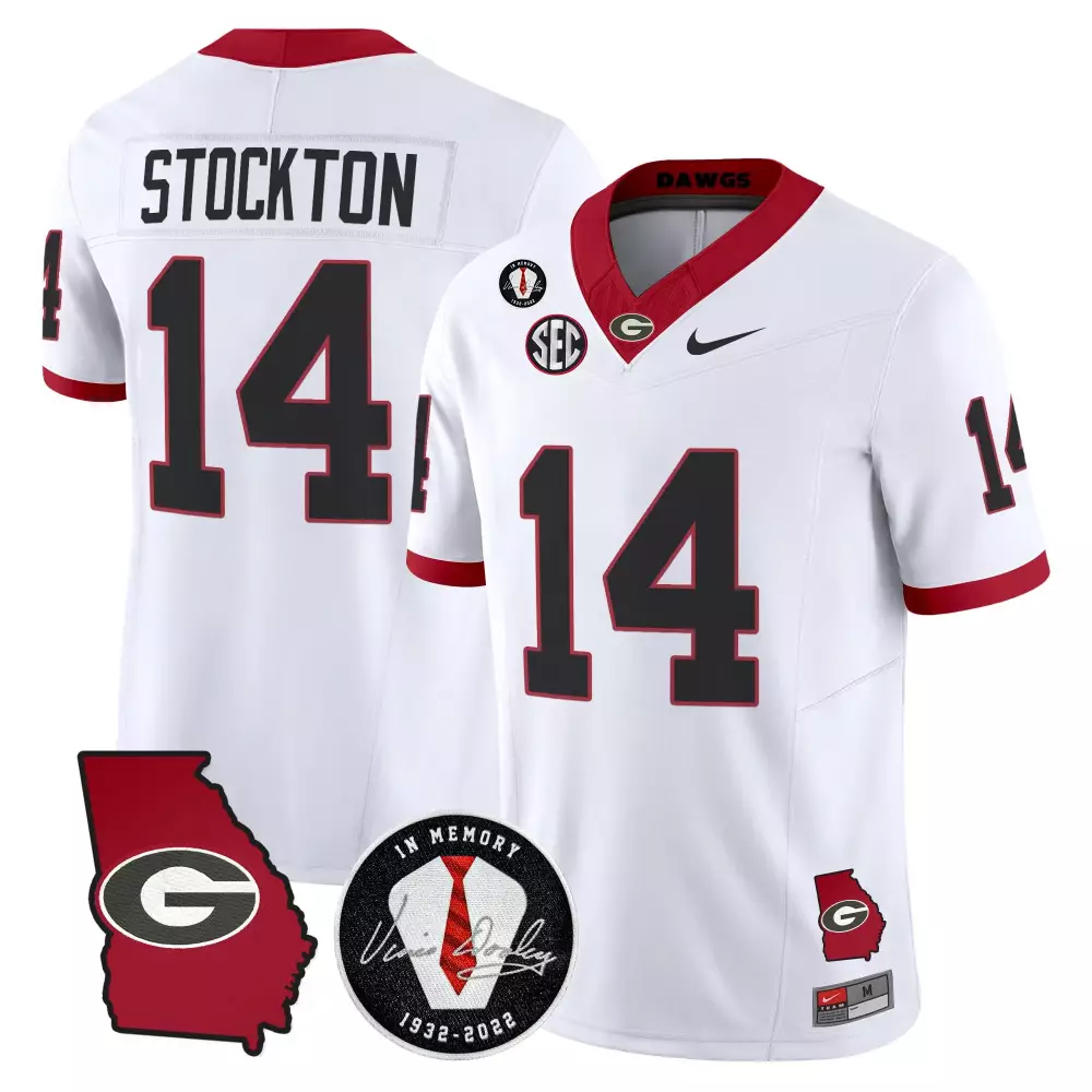 Stockton 14 Men's Stitched Jersey White Georgia Bulldogs Name Patch 2025 | Stylish Fan Gear for Game Day | For Men
