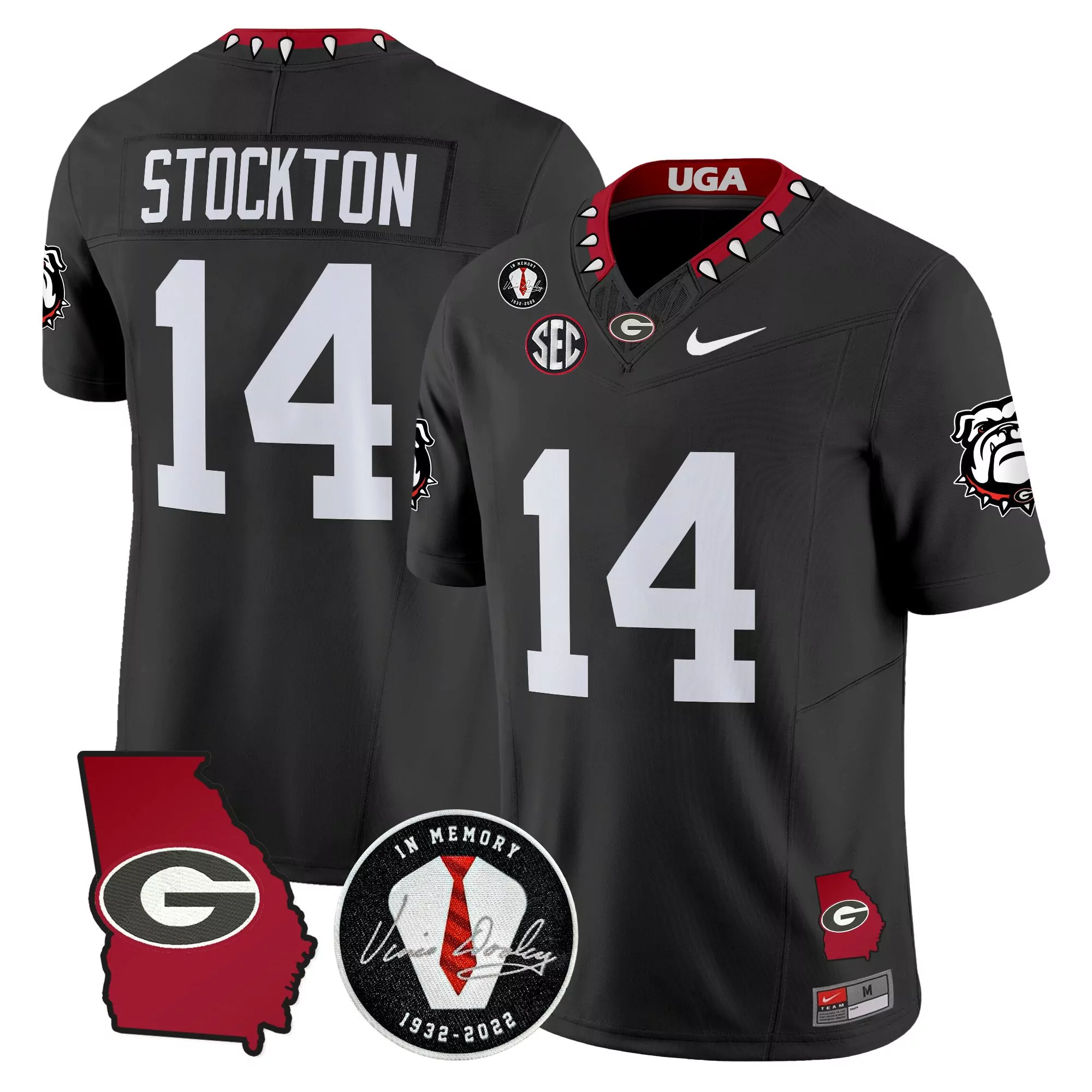 Stockton 14 Men'S Stitched Vapor Jersey Black Georgia Bulldogs 2025 Name Patch