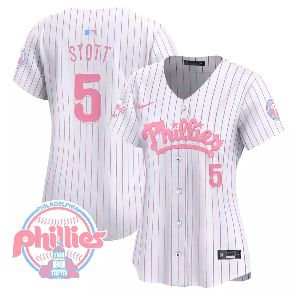 Stott 5 Philadelphia Phillies 2023 Women's Pink Stitched Vapor Premier Limited Jersey | For Women & Youth | Fan Gear