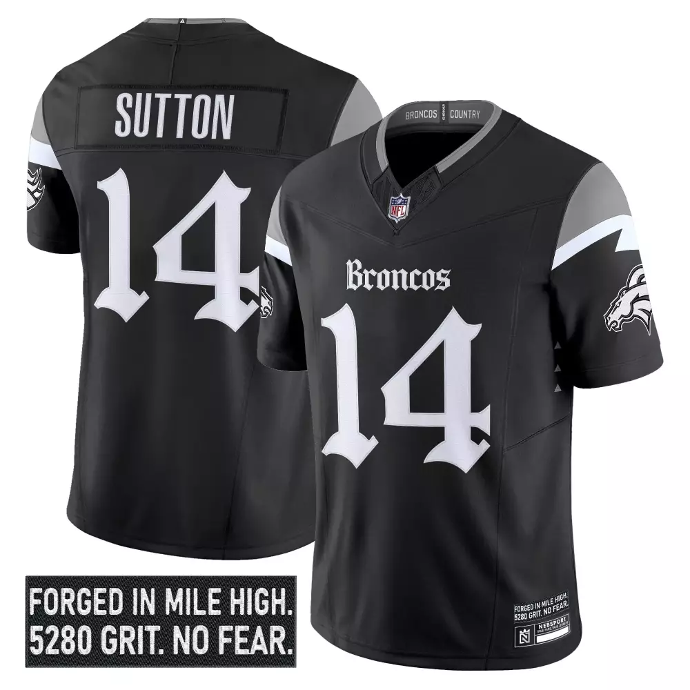 Sutton 14 Denver Broncos 2023 Stitched Jersey | Black Forged in Mile High Edition | Limited Edition Fan Gear | For Men, Women & Youth