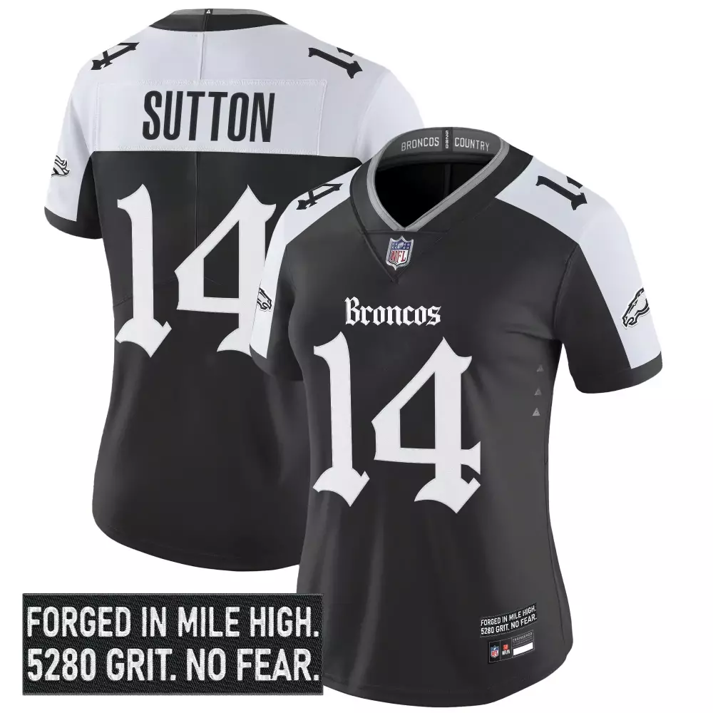Sutton 14 Women’s Black Denver Broncos Stitched Jersey | 2023 Forged in Mile High Edition | Fan Gear for All | For Men, Women & You