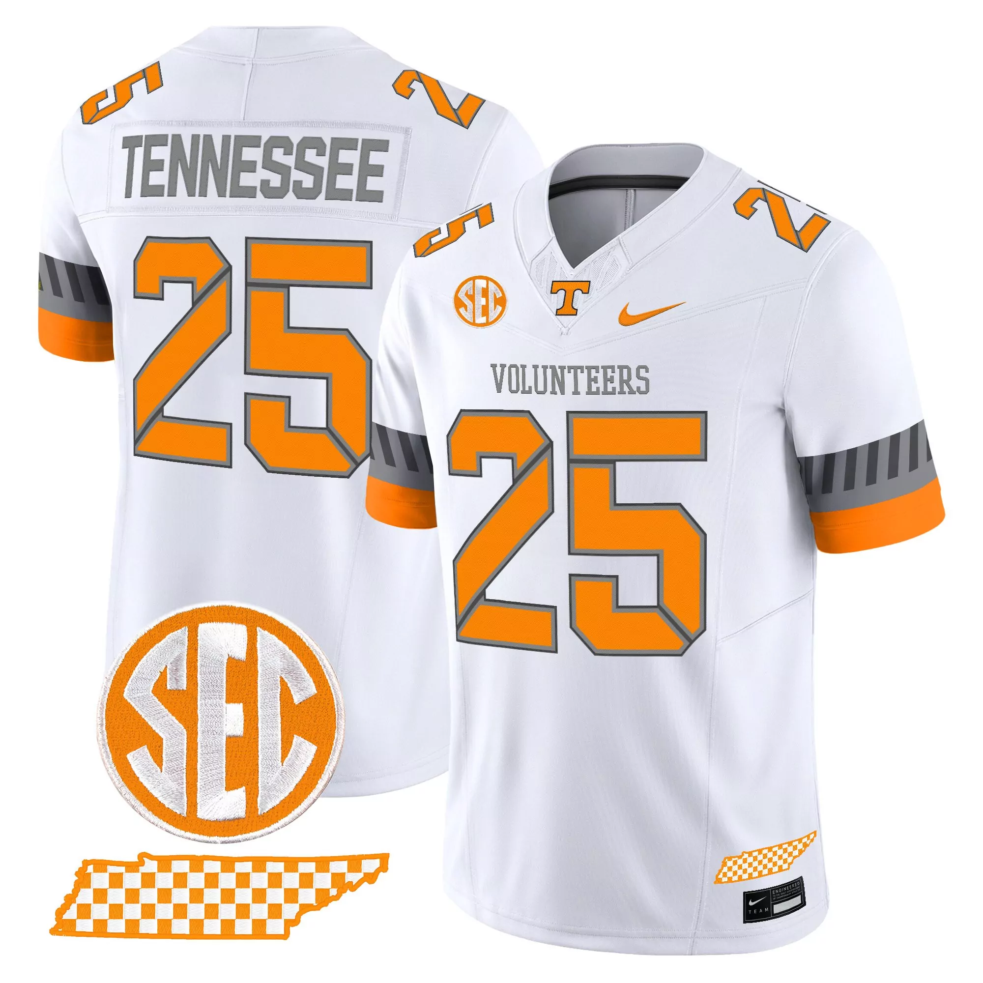 Tennessee Volunteers 25 Stitched Jersey Gray Male 2023 Name Patch