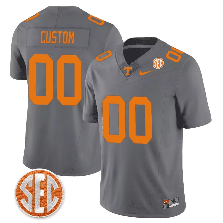 Tennessee Volunteers Custom 00 Stitched Gray Men'S Jersey With Sec Patches 2023