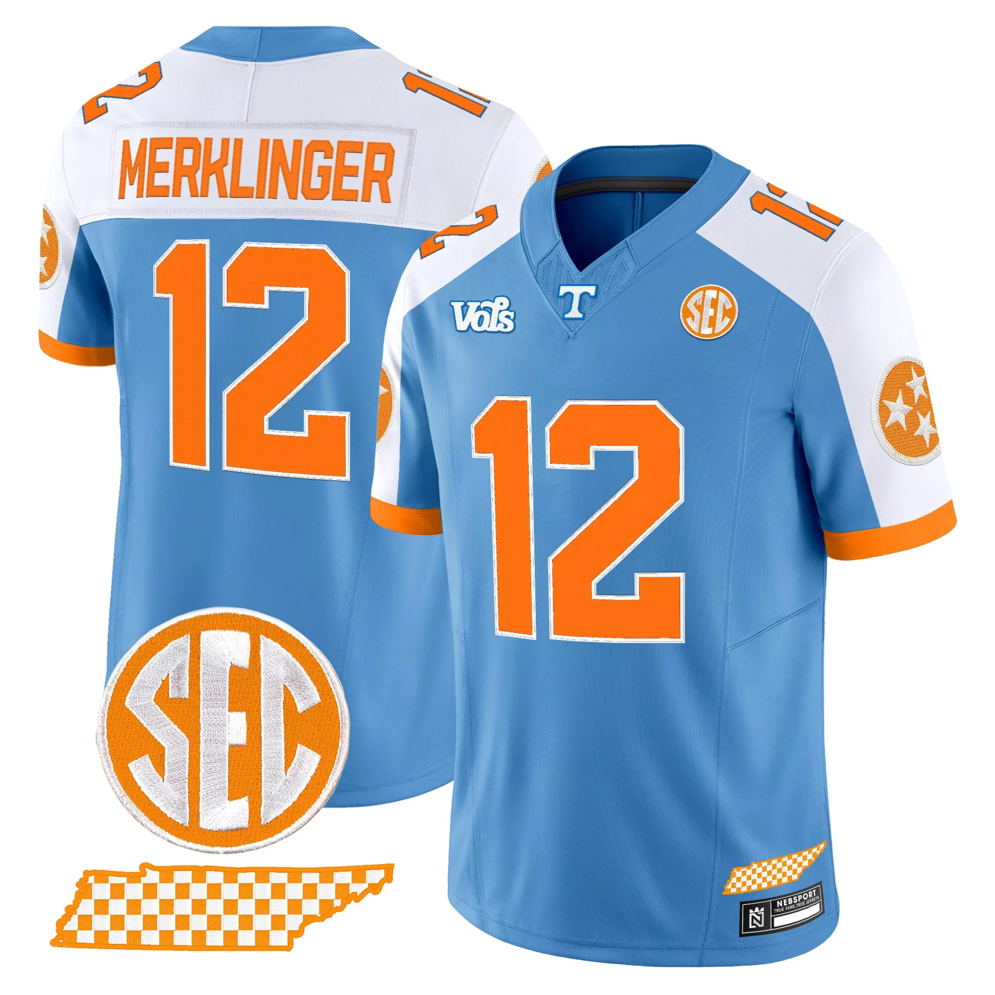 Tennessee Volunteers Stitched Jersey Light Blue 2024 Men'S Sec Name Patch