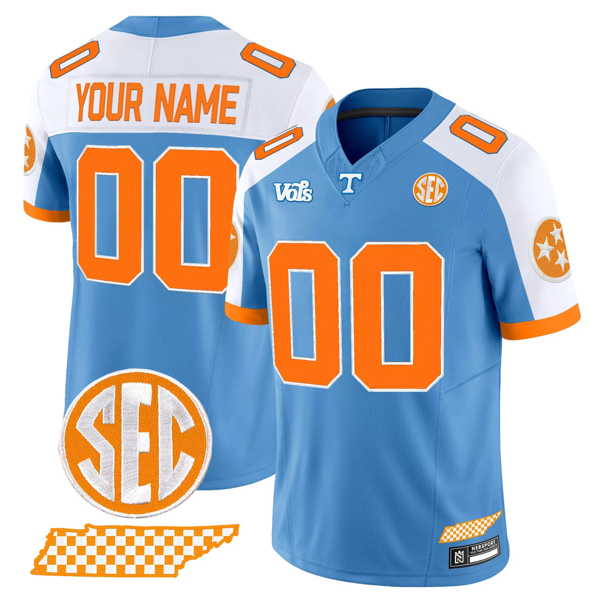 Tennessee Volunteers Stitched Jersey Light Blue 2024 Men'S Sec Name Patch