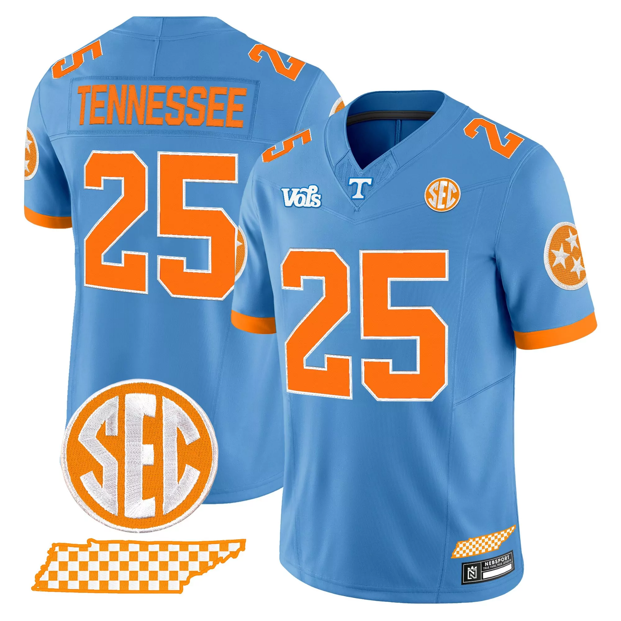Tennessee Volunteers Stitched Jersey Light Blue 2024 Men'S Sec Name Patch