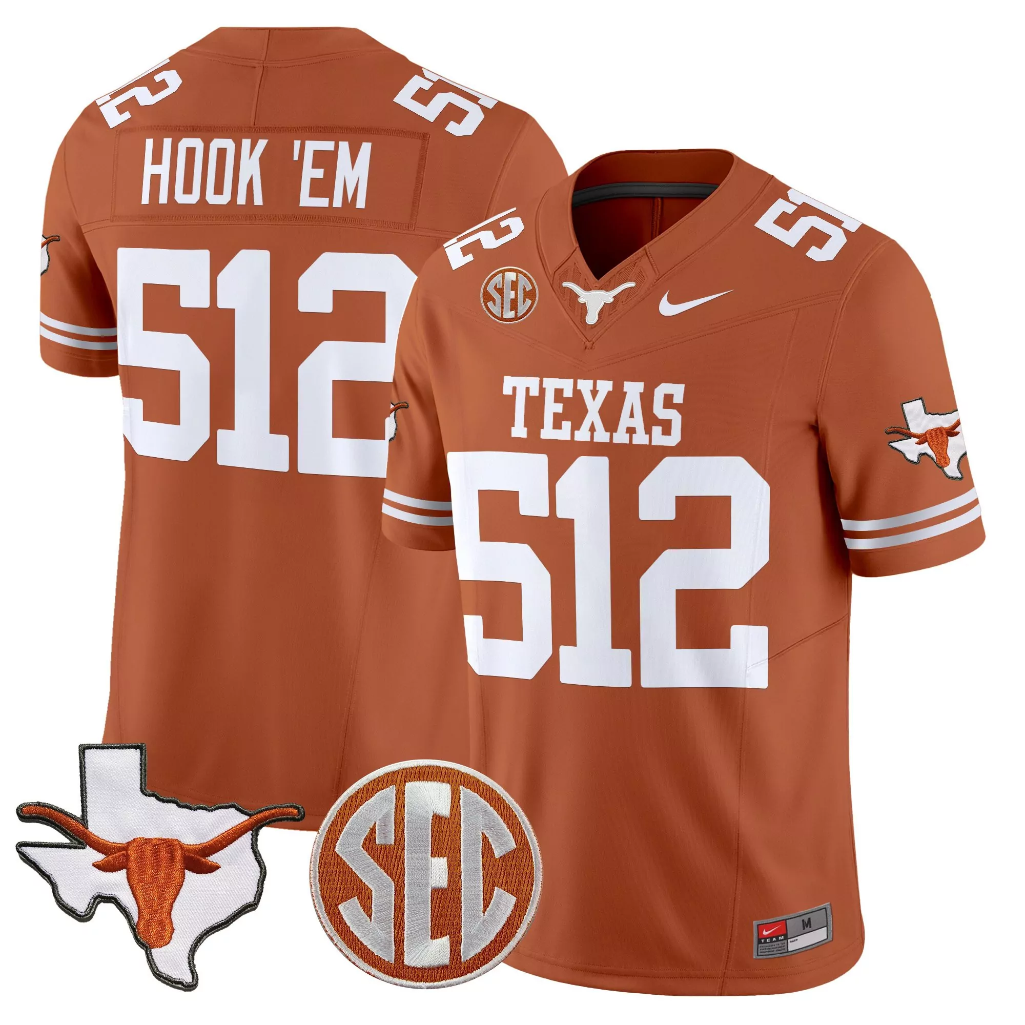 Texas Longhorns Hook Em 512 Men'S Stitched Jersey Orange 2025 Sec Limited Edition Patch