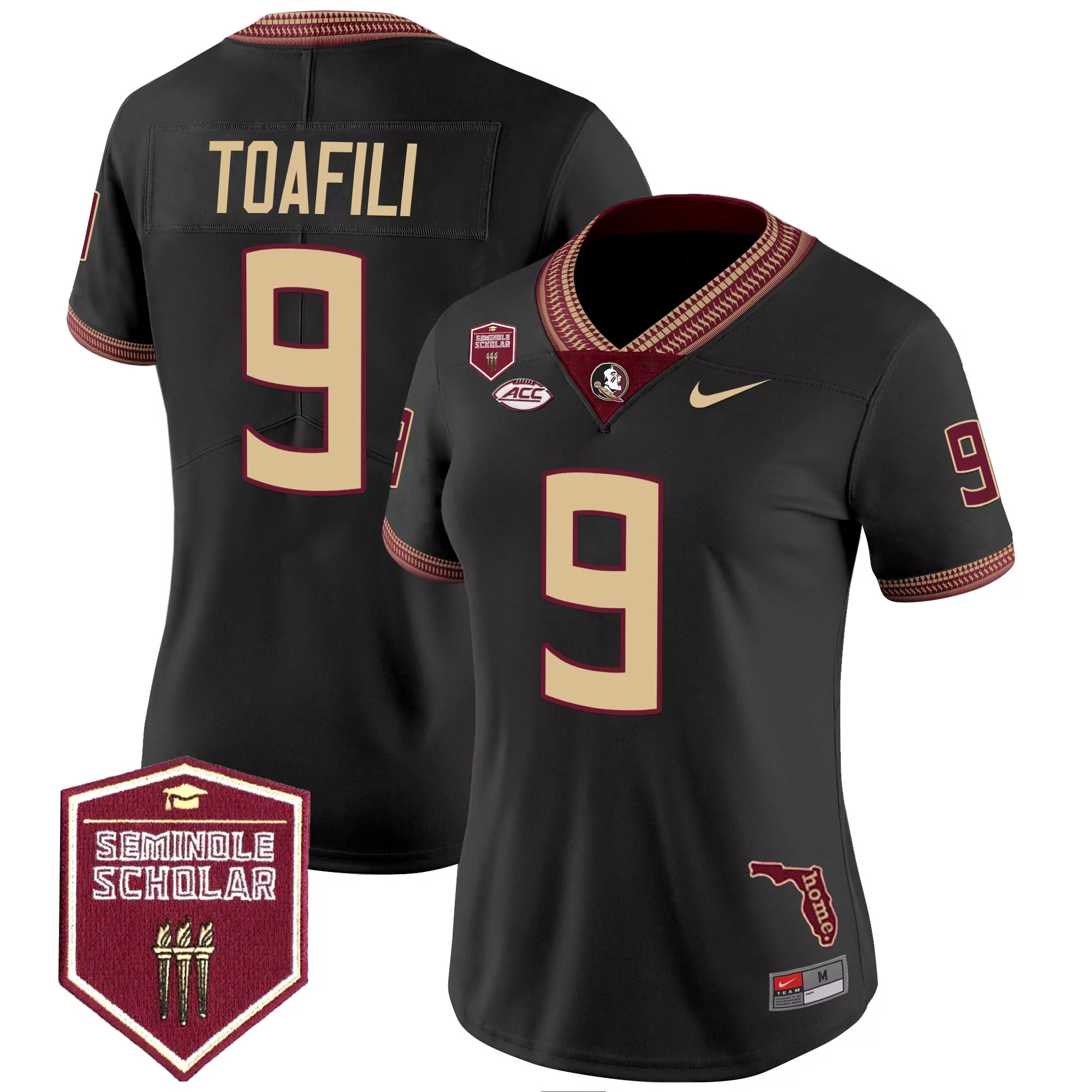 toafili 9 men s vapor jersey black florida state seminoles 2025 seminole scholar patch