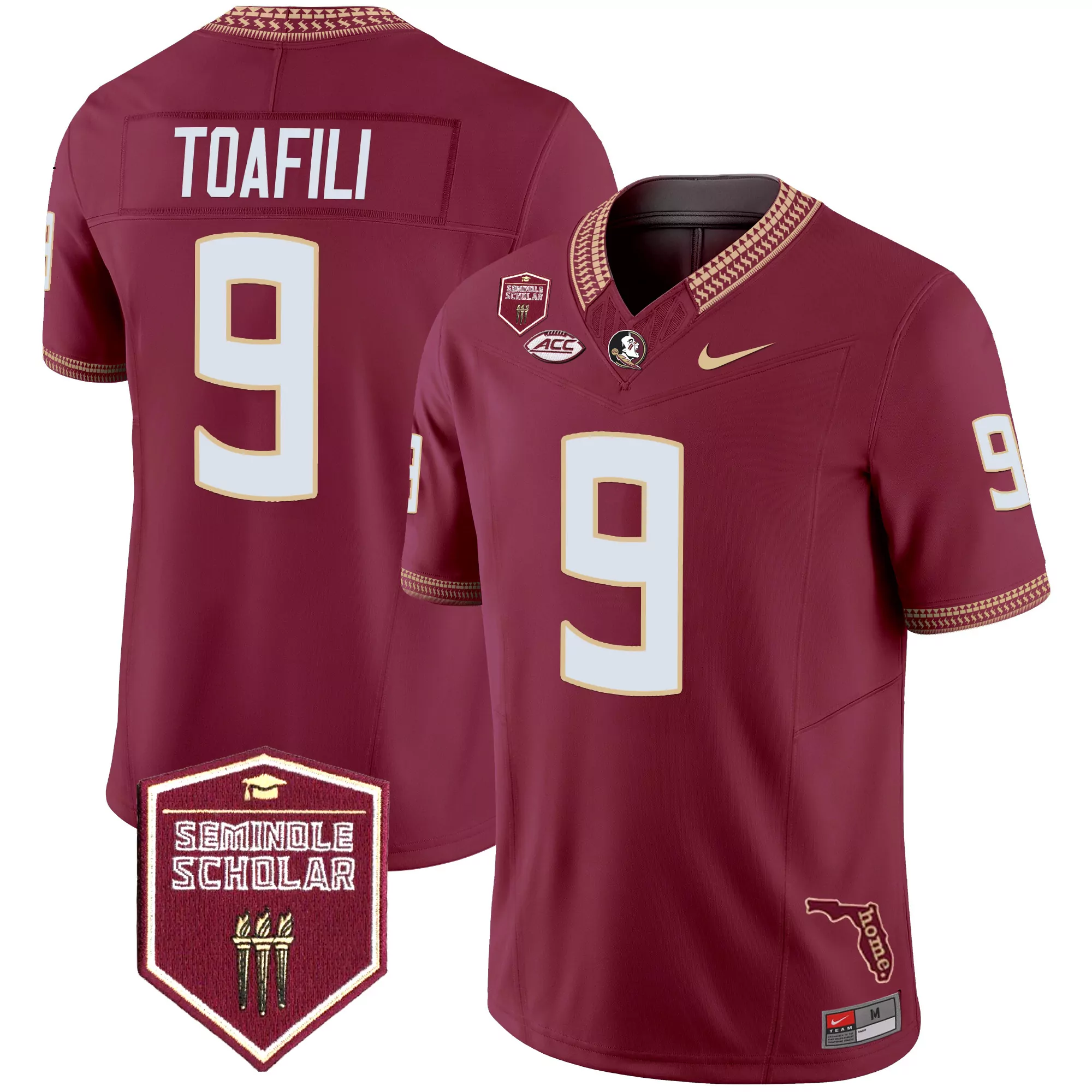 Toafili 9 Men'S Stitched Jersey Black Florida State Seminoles 2025 Seminole Scholar Patch
