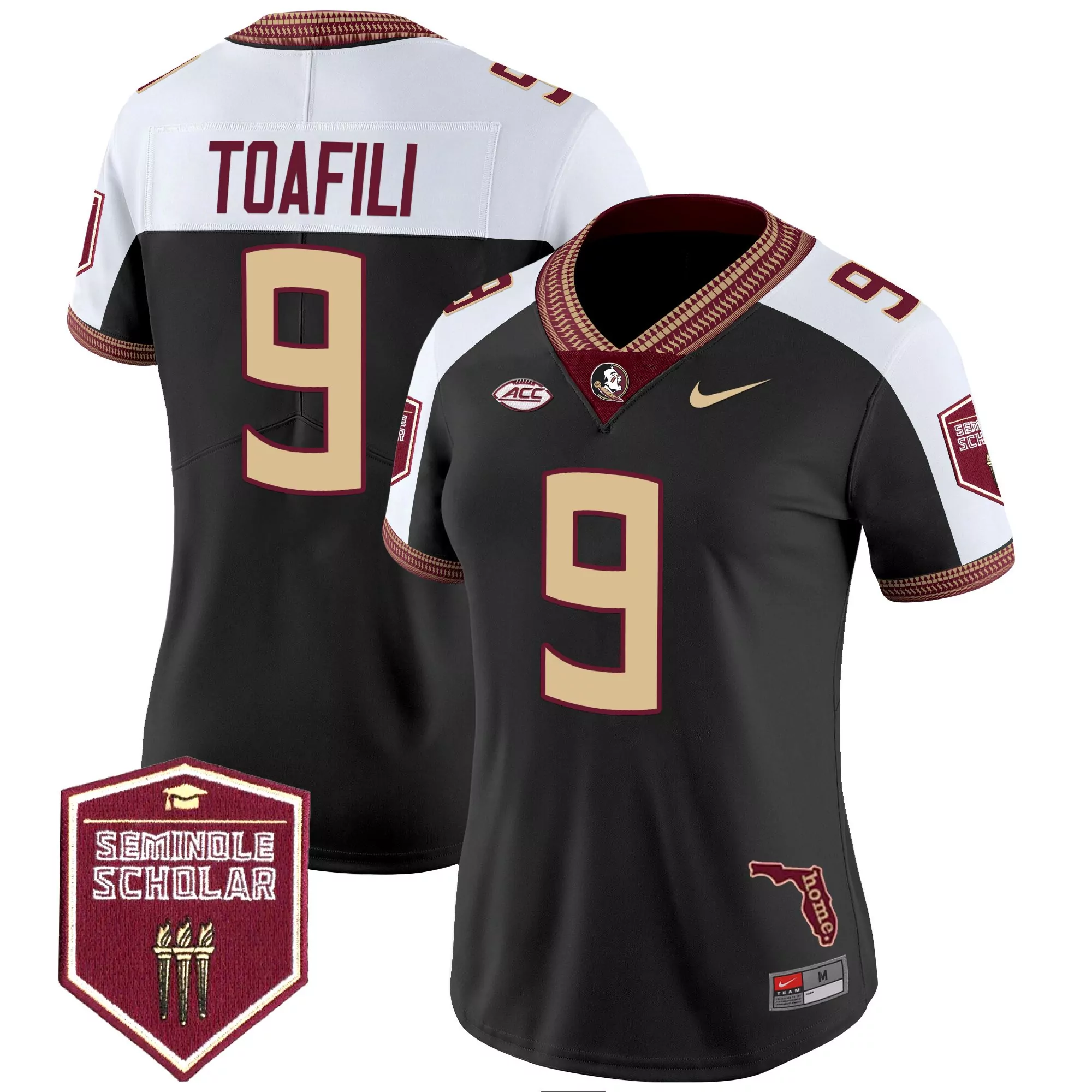 toafili 9 women s stitched vapor jersey florida state seminoles 2025 seminole scholar patch aqua