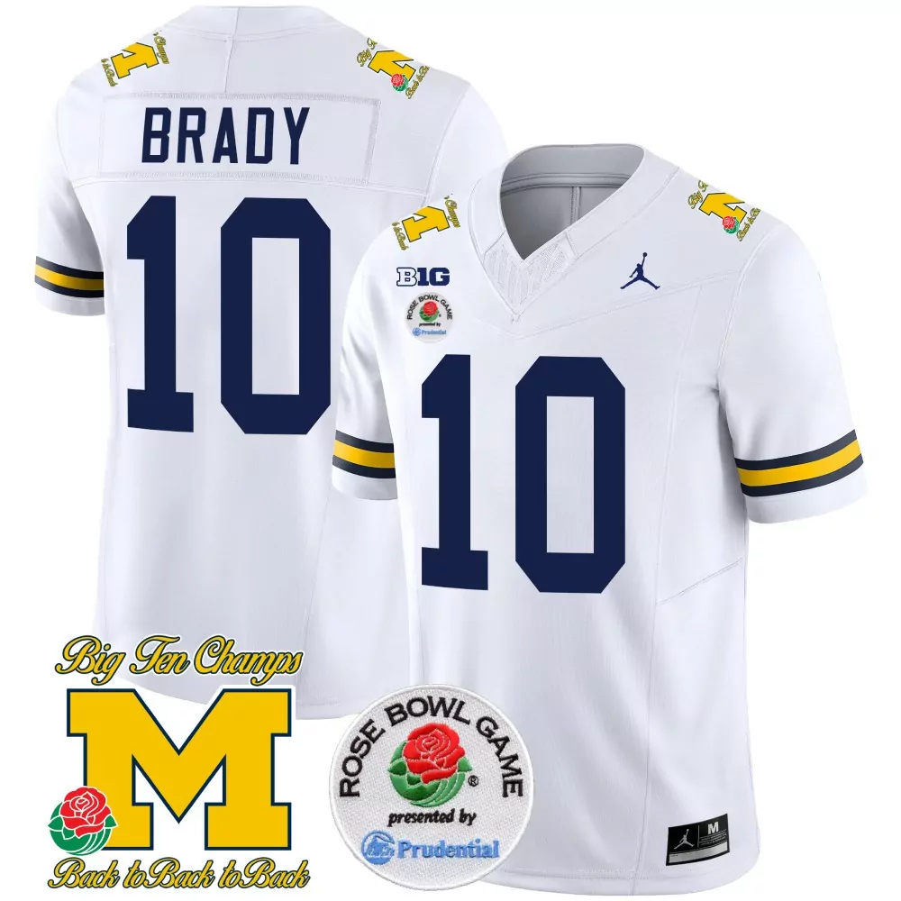 Tom Brady 10 Michigan Wolverines White Jersey | All Stitched Rose Bowl Game 2023 | Limited Edition Fan Gear | For Men, Women & Youth
