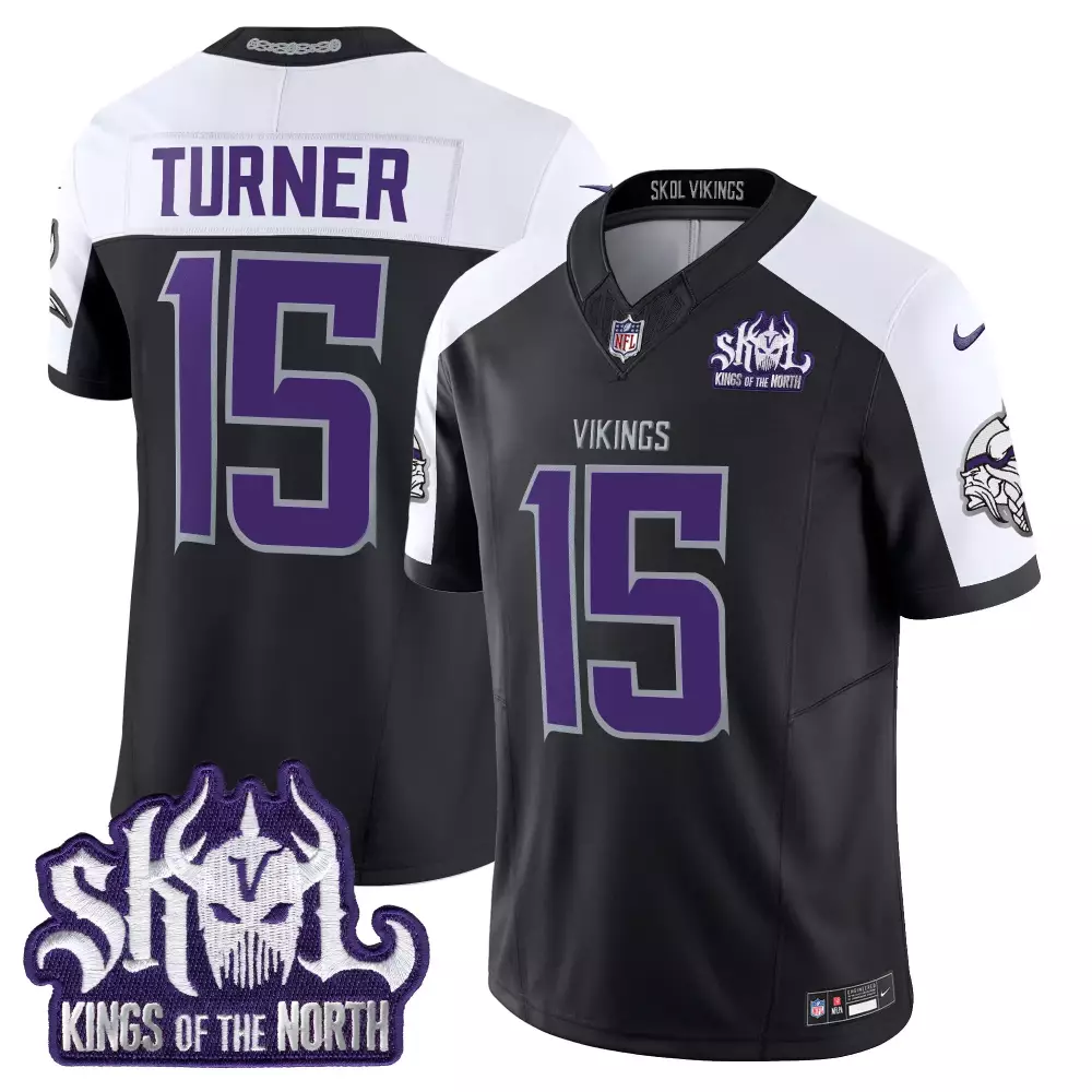 Turner 15 Minnesota Vikings Black Vapor Jersey | Skol Patch 2025 Limited Edition Fan Gear | For Men, Women & Youth