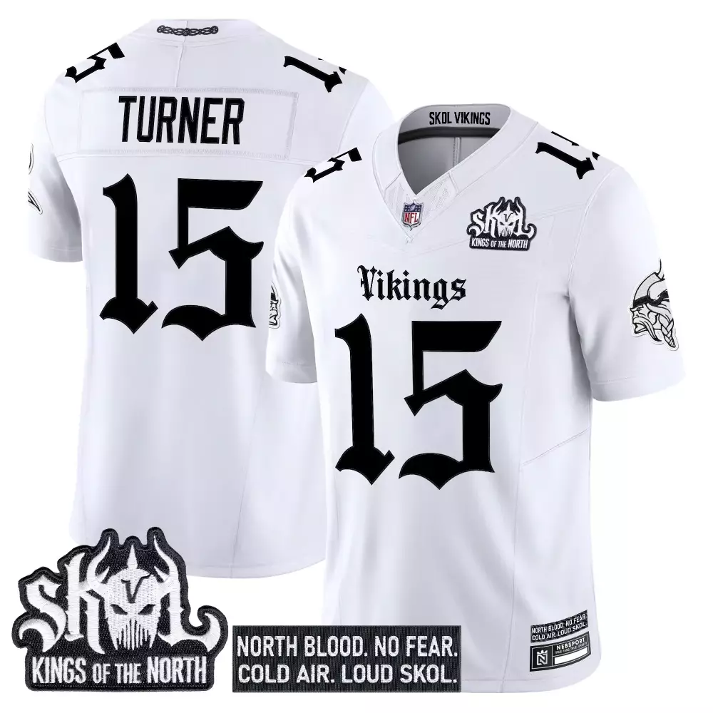 Turner 15 Women's Minnesota Vikings Stitched Jersey | White Skol Kings of the North Edition 2023 | Replica Fan Gear | For Men, Women & Youth