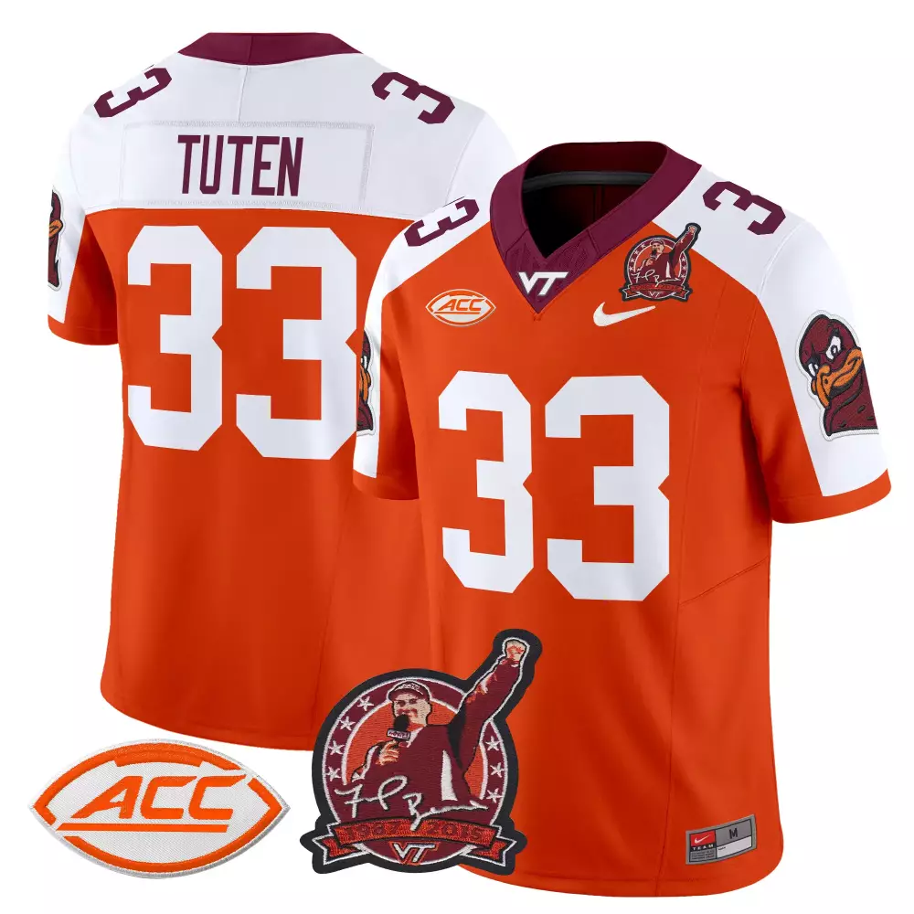 Tuten 33 Virginia Tech Hokies Men'S Black Alternate All Stitched Jersey 2024 Name Patch