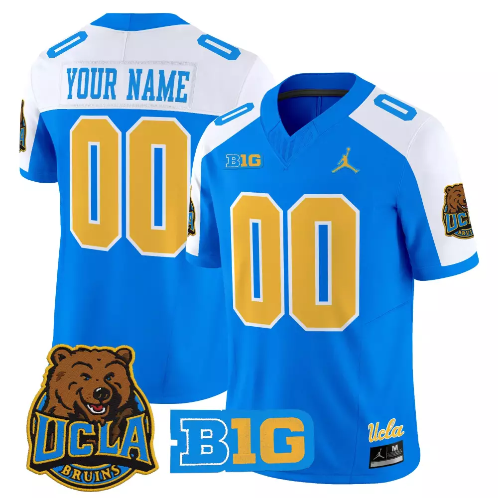 Ucla Bruins 2025 Men'S Blue All Stitched Jersey With Name Patch And B1G Logo