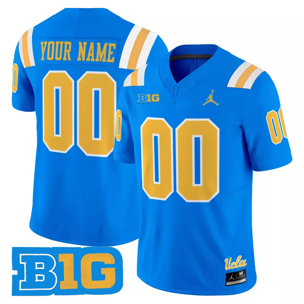 Ucla Bruins 2025 Men'S Blue All Stitched Jersey With Name Patch And B1G Logo
