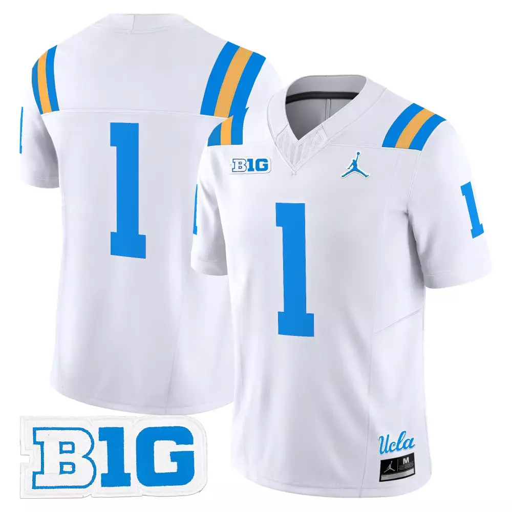 Ucla Bruins White Men'S Jersey 1 All Stitched Embroidered B1G Patch 2025 Name Patch