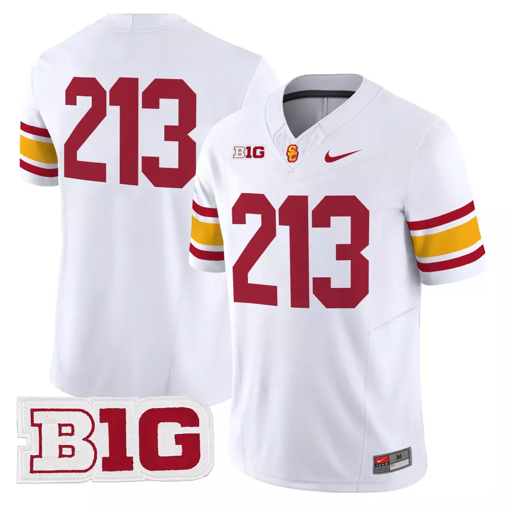 Usc Trojans 213 Men'S White Jersey All Stitched With B1G Patch 2025
