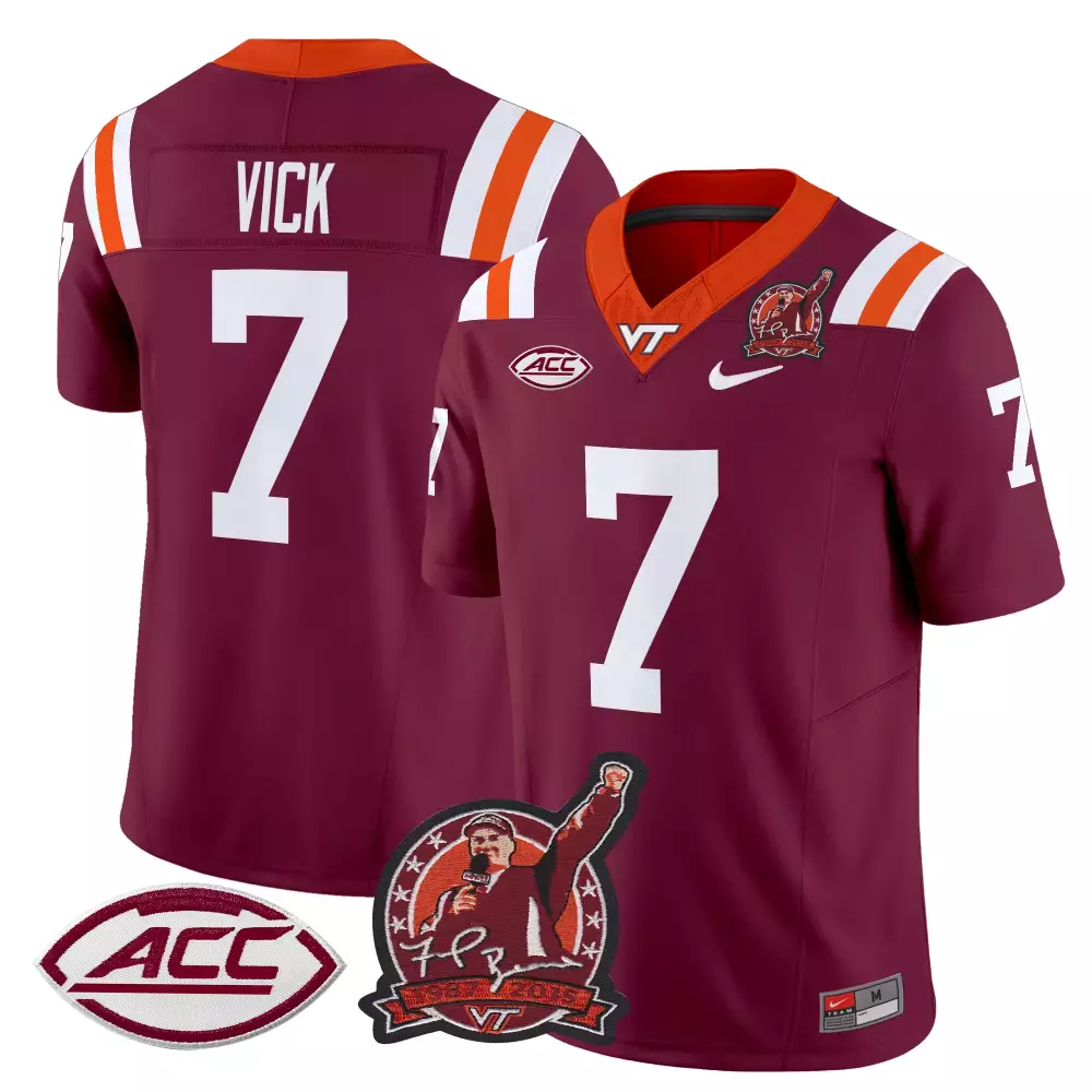 vick 7 men s virginia tech hokies orange vapor limited jersey acc patch 2025