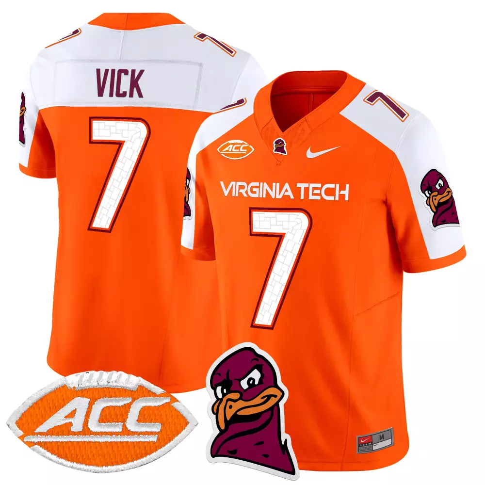 vick 7 men s virginia tech hokies orange vapor limited jersey acc patch 2025