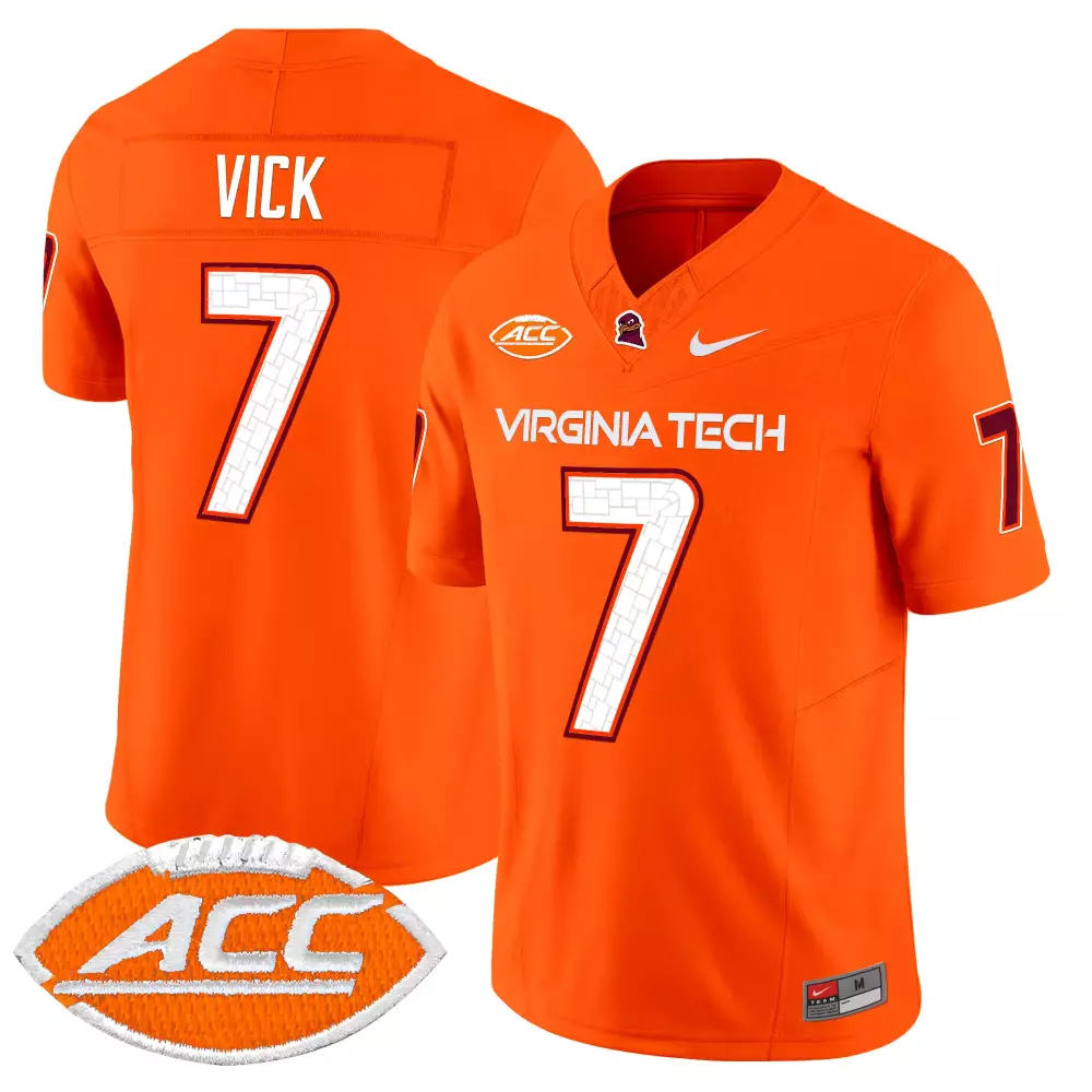 vick 7 men s virginia tech hokies orange vapor limited jersey acc patch 2025