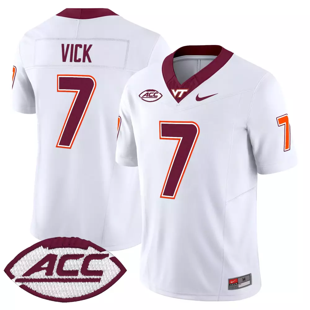 Vick 7 Men'S Virginia Tech Hokies 2025 White Stitched Jersey With Acc Name Patch