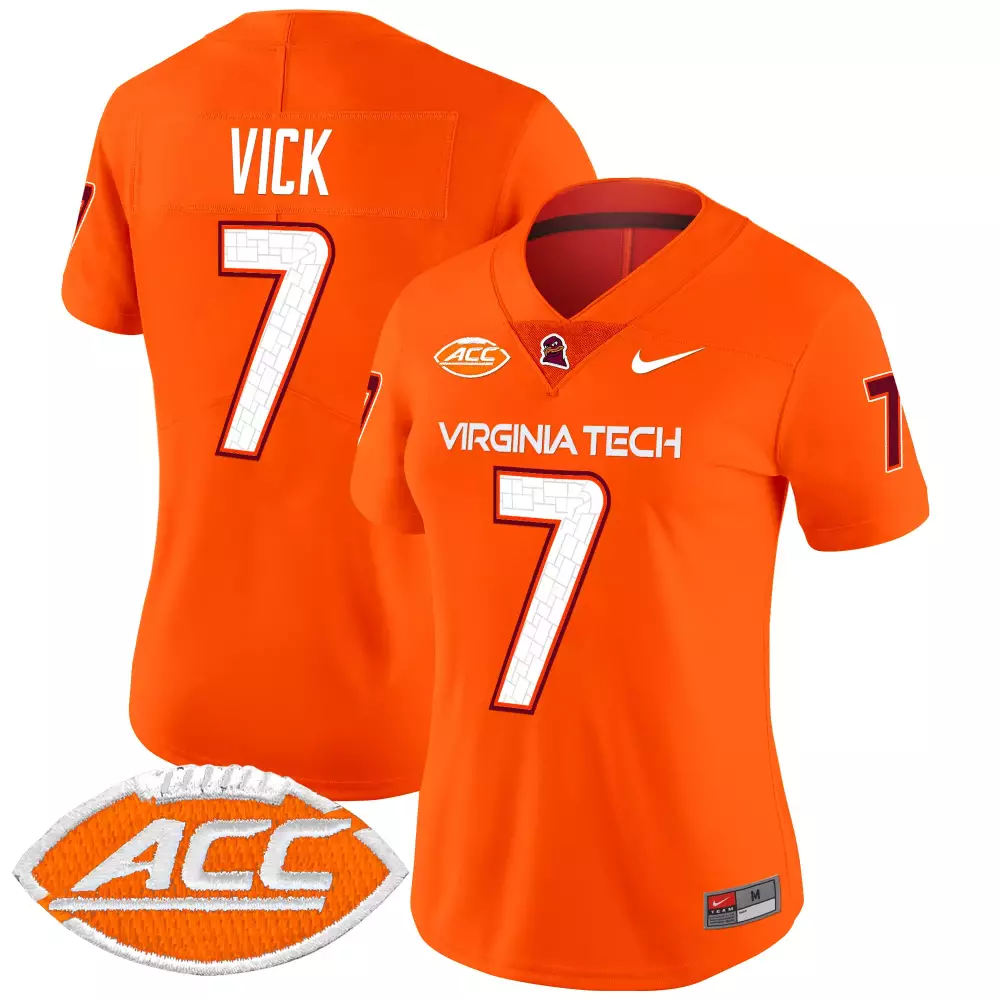 Vick 7 Virginia Tech Hokies Women'S Orange Stitched Jersey With Acc Patch 2025