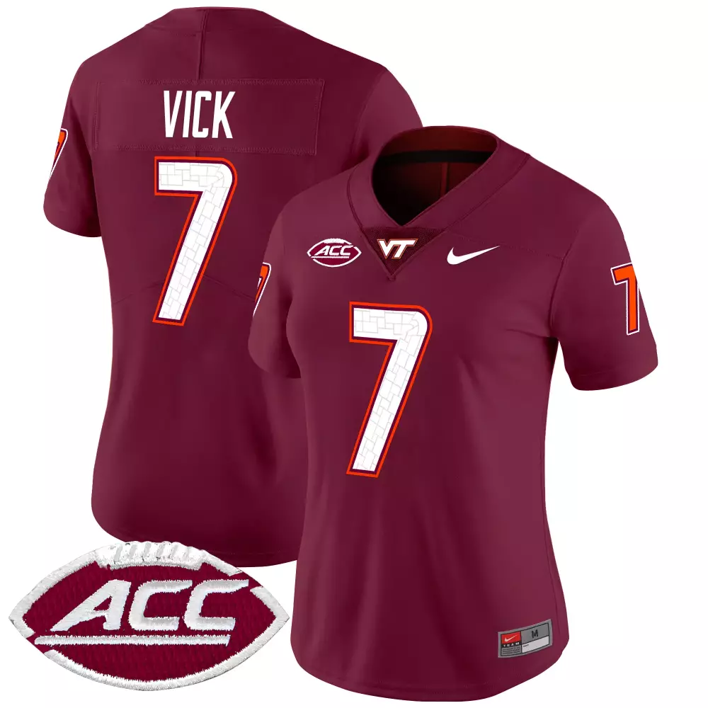 vick 7 women s virginia tech hokies white vapor stitched jersey with acc patch 2025