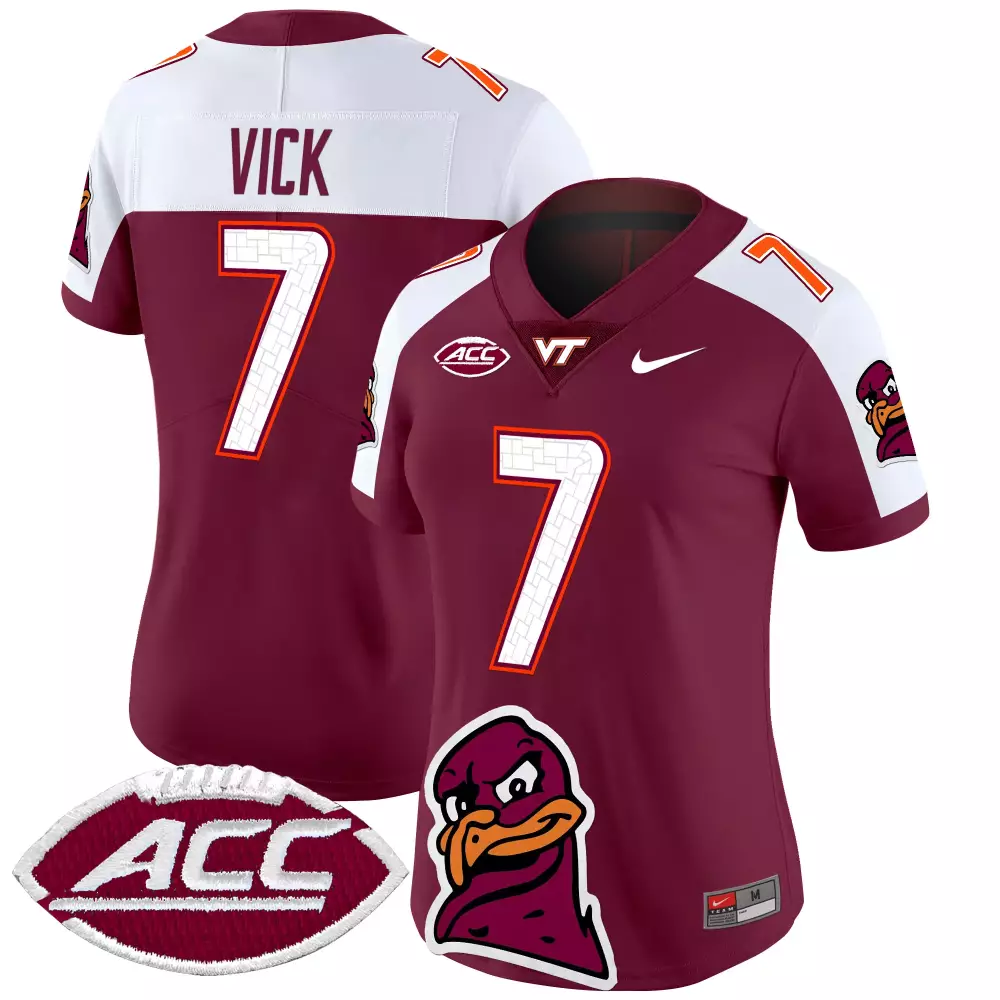 vick 7 women s virginia tech hokies white vapor stitched jersey with acc patch 2025