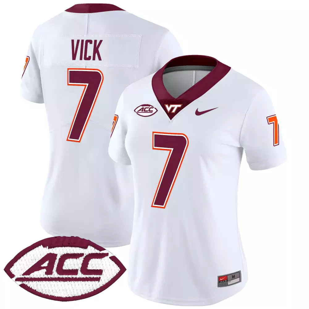 vick 7 women s virginia tech hokies white vapor stitched jersey with acc patch 2025